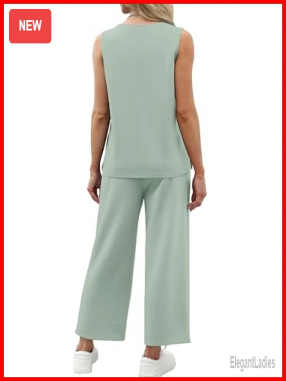 V Neck Lounge Matching Sets Two Piece Lounge Set Wide Leg Pants Sleeveless Tank